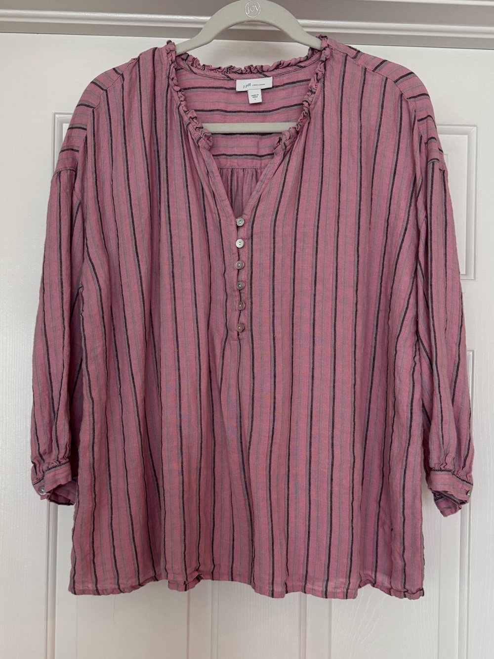 J. Jill Pink Striped Linen Top